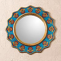 Reverse-painted glass wall mirror, 'Lake Sun' - Starry Reverse-Painted Glass Wall Mirror from Peru