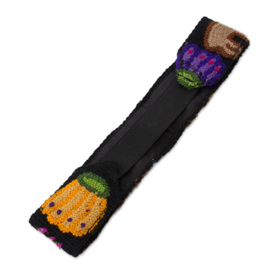 Wool headband, 'Llama Parade' - Embroidered Llama Pattern Wool Headband from Peru