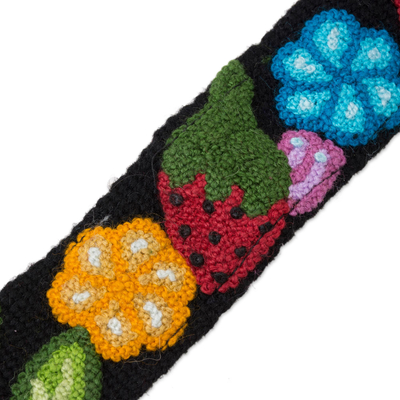 Diadema de lana - Diadema de lana con estampado de flores y fresas de Perú