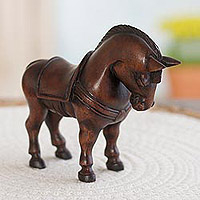 Cedar wood sculpture, 'Mini Horse'