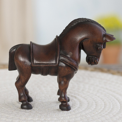 Cedar wood sculpture, 'Mini Horse' - Hand-Carved Cedar Wood Horse Sculpture from Peru
