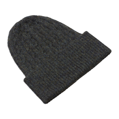 100% alpaca hat, 'Moss Braid Cascade' - Cable-Knit 100% Alpaca Hat in Moss from Peru