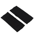 100% baby alpaca fingerless mitts, 'Passionate Pattern in Black' - Patterned 100% Baby Alpaca Fingerless Mitts in Black