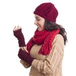 100% baby alpaca fingerless mitts, 'Passionate Pattern in Maroon' - Patterned 100% Baby Alpaca Fingerless Mitts in Maroon