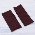 100% baby alpaca fingerless mitts, 'Passionate Pattern in Maroon' - Patterned 100% Baby Alpaca Fingerless Mitts in Maroon