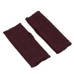 100% baby alpaca fingerless mitts, 'Passionate Pattern in Maroon' - Patterned 100% Baby Alpaca Fingerless Mitts in Maroon