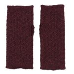 100% baby alpaca fingerless mitts, 'Passionate Pattern in Maroon' - Patterned 100% Baby Alpaca Fingerless Mitts in Maroon