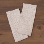 100% baby alpaca fingerless mitts, 'Gossamer Champagne' - Patterned 100% Baby Alpaca Fingerless Mitts in Ivory