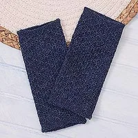 Featured review for 100% baby alpaca fingerless mitts, Passionate Pattern in Indigo