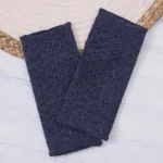 100% baby alpaca fingerless mitts, 'Passionate Pattern in Indigo' - Patterned 100% Baby Alpaca Fingerless Mitts from Peru