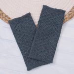 100% baby alpaca fingerless mitts, 'Gossamer Teal' - Patterned 100% Baby Alpaca Fingerless Mitts in Teal