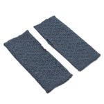 100% baby alpaca fingerless mitts, 'Gossamer Teal' - Patterned 100% Baby Alpaca Fingerless Mitts in Teal