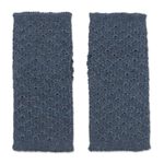 100% baby alpaca fingerless mitts, 'Gossamer Teal' - Patterned 100% Baby Alpaca Fingerless Mitts in Teal