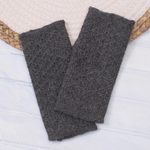 100% baby alpaca fingerless mitts, 'Passionate Pattern in Graphite' - Patterned 100% Baby Alpaca Fingerless Mitts in Graphite