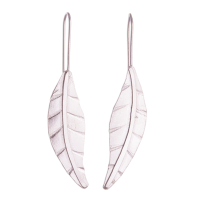 Sterling silver drop earrings, 'Andean Frost' - Leaf-Shaped Sterling Silver Drop Earrings from Peru