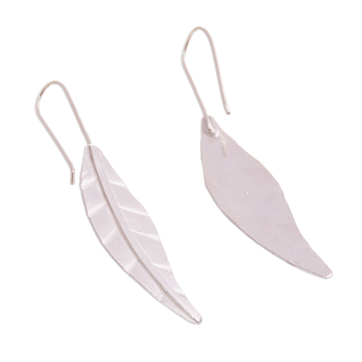 Sterling silver drop earrings, 'Andean Frost' - Leaf-Shaped Sterling Silver Drop Earrings from Peru