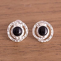 Obsidian stud earrings, 'Cuzco Aura'