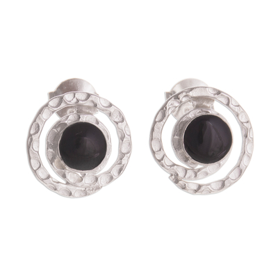 Obsidian stud earrings, 'Cuzco Aura' - Modern Obsidian Stud Earrings from Peru