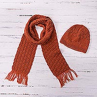 Alpaca blend hat and scarf, 'Salamander Bliss' - Hand-Crocheted Alpaca Blend Hat and Scarf in Salamander