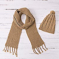 Alpaca blend hat and scarf, 'Caramel Comfort' - Hand-Crocheted Alpaca Blend Hat and Scarf in Caramel