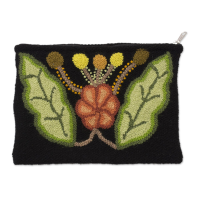 Embroidered Floral Wool Clutch from Peru