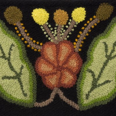 Cartera de lana - Cartera de lana con bordado floral de Perú