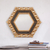 Espejo de pared de madera - Espejo de pared hexagonal de madera dorada en bronce con motivo circular