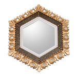 Wood wall mirror, 'Sublime Hex' - Peruvian Bronze Leaf Wood Wall Mirror in a Hexagon Shape