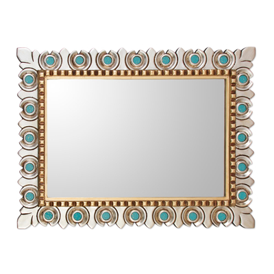 Silver and bronze gilded wood wall mirror, 'Colonial Fleur-de-Lis' - Gilded Wood Wall Mirror from Peru