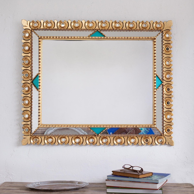Espejo de pared de madera dorada en bronce - Espejo de pared rectangular de madera dorada de bronce de Perú
