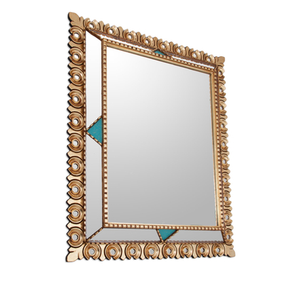Bronze gilded wood wall mirror, 'Colonial Herald' - Rectangular Bronze Gilded Wood Wall Mirror from Peru