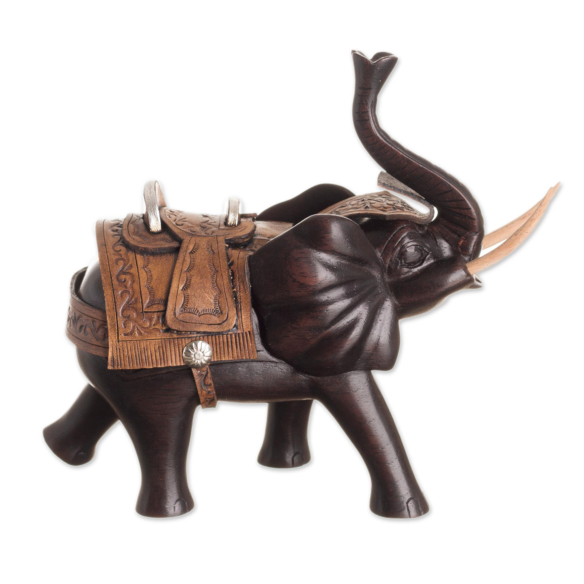 Cedar Wood Elephant Sculpture with a Leather Saddle - Elephant Saddle ...