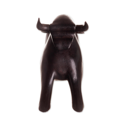 Cedar wood sculpture, 'Stretching Bull' - Stylized Bull Cedar Wood Sculpture from Peru