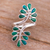 Chrysocolla cocktail ring, 'Sprigs of Bliss' - Chrysocolla and Sterling Silver Ring with Leaf Motif (image 2) thumbail