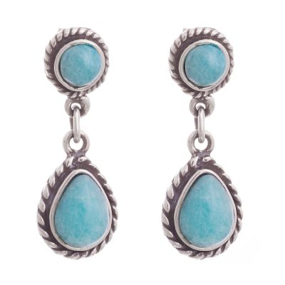 Amazonite dangle earrings, 'Sky Forms' - Circular and Teardrop Amazonite Dangle Earrings from Peru