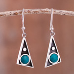 Chrysocolla dangle earrings, 'Geometric Movement' - Triangular Chrysocolla Dangle Earrings from Peru