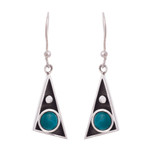 Chrysocolla dangle earrings, 'Geometric Movement' - Triangular Chrysocolla Dangle Earrings from Peru