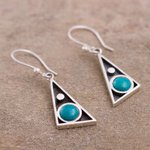 Chrysocolla dangle earrings, 'Geometric Movement' - Triangular Chrysocolla Dangle Earrings from Peru