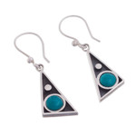 Chrysocolla dangle earrings, 'Geometric Movement' - Triangular Chrysocolla Dangle Earrings from Peru