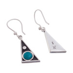 Chrysocolla dangle earrings, 'Geometric Movement' - Triangular Chrysocolla Dangle Earrings from Peru