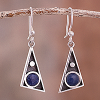 Sodalite dangle earrings, 'Geometric Movement' - Triangular Sodalite Dangle Earrings from Peru