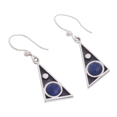 Sodalite dangle earrings, 'Geometric Movement' - Triangular Sodalite Dangle Earrings from Peru