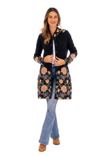 100% baby alpaca long cardigan, 'Midnight Floral' - Floral Pattern Knit 100% Baby Alpaca Long Cardigan from Peru