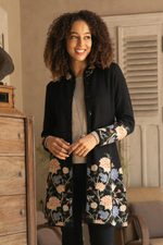 100% baby alpaca long cardigan, 'Midnight Floral' - Floral Pattern Knit 100% Baby Alpaca Long Cardigan from Peru