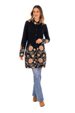 100% baby alpaca long cardigan, 'Midnight Floral' - Floral Pattern Knit 100% Baby Alpaca Long Cardigan from Peru