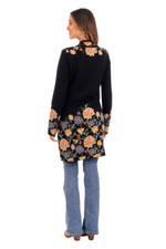 100% baby alpaca long cardigan, 'Midnight Floral' - Floral Pattern Knit 100% Baby Alpaca Long Cardigan from Peru