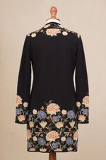 100% baby alpaca long cardigan, 'Midnight Floral' - Floral Pattern Knit 100% Baby Alpaca Long Cardigan from Peru