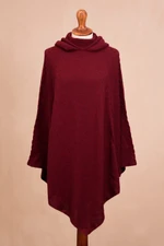 Alpaca blend hooded poncho, 'Adventurous Style in Crimson' - Knit Alpaca Blend Hooded Poncho in Crimson from Peru