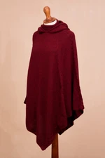 Alpaca blend hooded poncho, 'Adventurous Style in Crimson' - Knit Alpaca Blend Hooded Poncho in Crimson from Peru