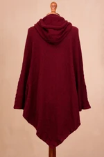 Alpaca blend hooded poncho, 'Adventurous Style in Crimson' - Knit Alpaca Blend Hooded Poncho in Crimson from Peru